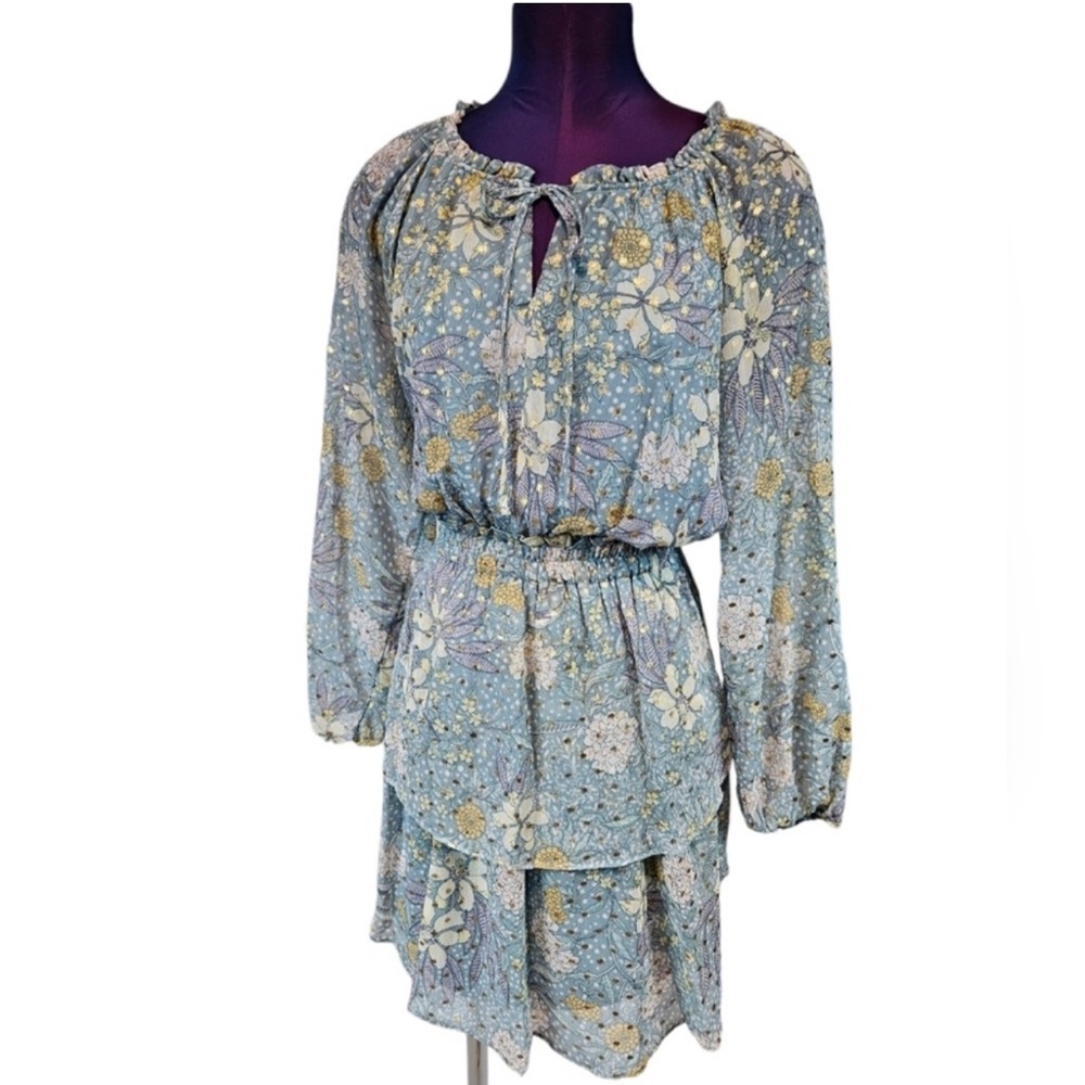 LC Lauren Conrad Blue and Gold Long Sleeve Dress